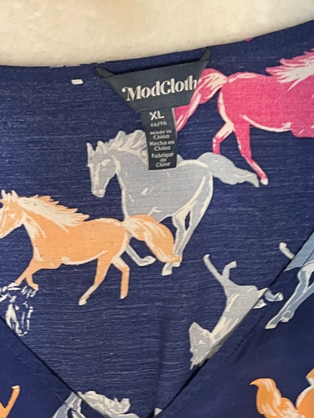 Modcloth Neon Stampede Navy Blue Novelty Horse Print Button Down Shirt Dress XL - Picture 4 of 12